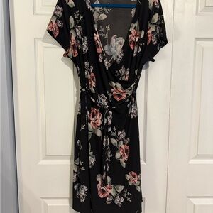 Gilli Black and Pink Floral Midi Dress